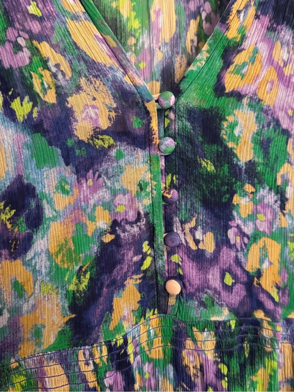 Anthropologie Marais Dress XL Chiffon Purple Green Boho Ruffle Maxi Balloon - Picture 6 of 12